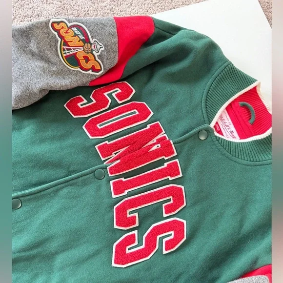 Mitchell & Ness Seattle Super Sonics Varsity Jacket Hardwood Classics Sz L - Picture 8 of 16